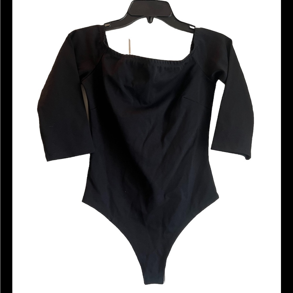 Lulus Quarter Sleeve Black Bodysuit Size S